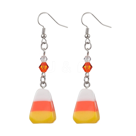 Candy Corn Resin & Glass Dangle Earrings EJEW-JE05862-1