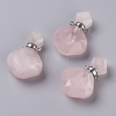 Rhombus Natural Rose Quartz Perfume Bottle Pendants G-H241-01B-P-1