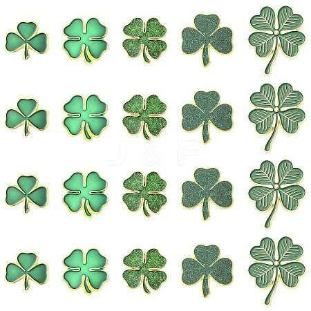 20Pcs 5 Styles Saint Patrick's Day Clover Alloy Enamel Lapel Pin Back Brooches for Backpack Clothes JEWB-CJ0003-65-1