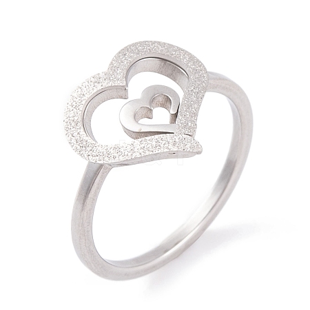 Non-Tarnish 304 Stainless Steel Heart Finger Ring for Women RJEW-C086-21-P-1