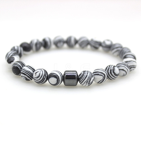 Synthetic Malachite Round Beaded Stretch Bracelets for Men Women FS-WG77712-08-1