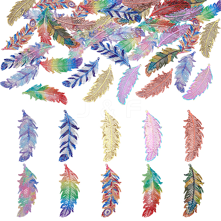 40Pcs 10 Colors 201 Stainless Steel Filigree Pendants STAS-GA0001-78-1