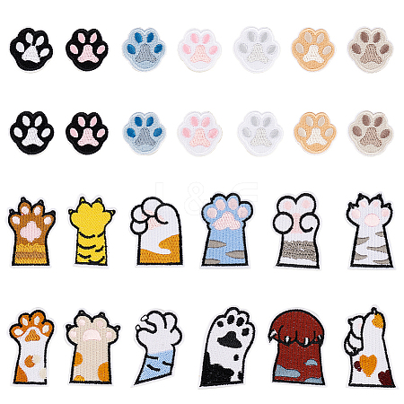 Fingerinspire 2 Sets 2 Styles Cat Paw Print Shape Self-Adhesive Computerized Embroidery Cloth Patches PATC-FG0001-33-1