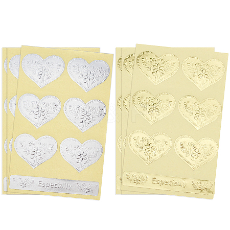 20 Sheets 2 Colors Heart & Rectangle Paper Self-Adhesive Embossed Stickers DIY-CP0010-59-1