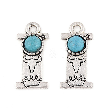 Synthetic Turquoise & Alloy Pendants PALLOY-H146-01AS-I-1