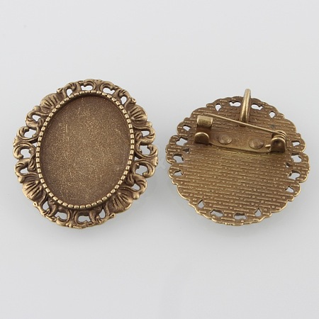 Vintage Alloy Brooch Cabochon Bezel Settings PALLOY-O038-30AB-NF-1