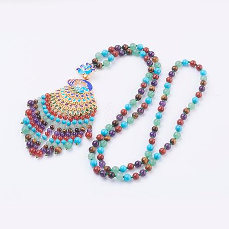 Gemstone Tassel Pendant Necklaces NJEW-P193-D01-1