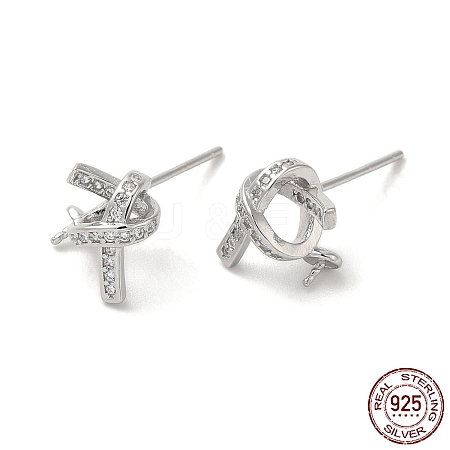 Rhodium Plated 925 Sterling Silver Micro Pave Cubic Zirconia Stud Earing Findings STER-P056-08P-1