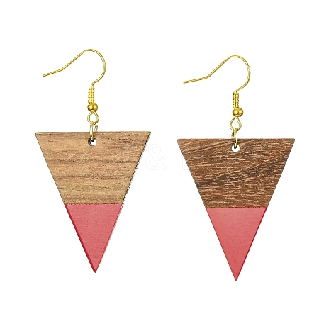 Resin & Walnut Wood Triangle Dangle Earrings EJEW-JE05505-02-1