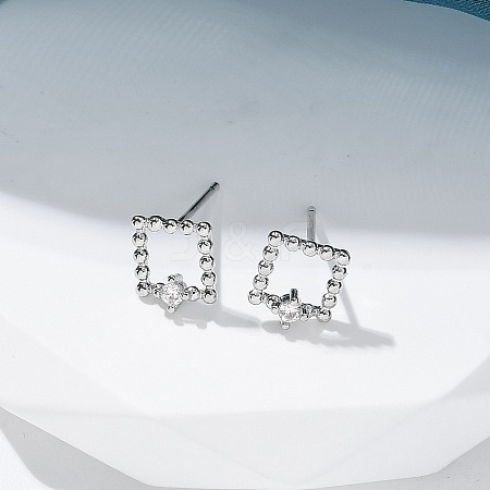 Brass Clear Cubic Zirconia Stud Earrings EJEW-Q014-03P-1