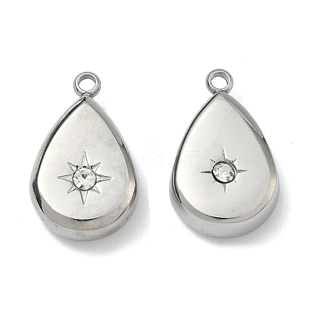 304 Stainless Steel Crystal Rhinestone Teardrop Charms STAS-L022-354P-1