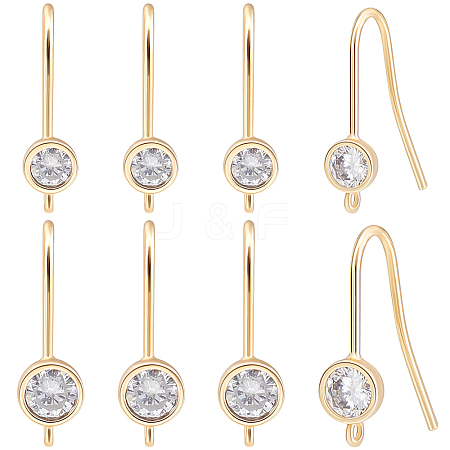 Beebeecraft 16Pcs 2 Size Brass Micro Clear Cubic Zirconia Earring Hooks KK-BBC0007-35-1