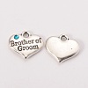 Wedding Party Supply Antique Silver Alloy Rhinestone Heart Carved Word Brother of Groom Wedding Family Charms TIBEP-N005-26-2