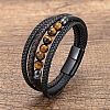 Natural Tiger Eye Round Beads & Braided Imitation Leather Cord Bracelets for Men FS-WGCE7B3-23-1