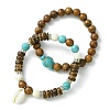 2Pcs 2 Style Synthetic Turquoise Tortoise & Natural Coconut Stretch Bracelets Set BJEW-JB09808-5