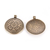 Tibetan Style Flat Round with Flower Alloy Big Pendants X-TIBEP-Q056-15AB-NR-2