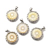 Brass Pave Natural Yellow Shell Carved Flower Pendants KK-Z091-02P-1