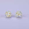 Printed Round with Flower Pattern Silicone Focal Beads SI-JX0056A-165-1