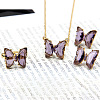 Butterfly Alloy Glass Pendant Necklaces & Stud Earrings & Rings Sets for Women WG31995-20-1