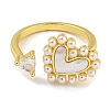 Heart Rack Plating Brass Micro Pave Clear Cubic Zirconia Cuff Rings RJEW-G330-67G-2