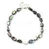 Natural Baroque Keshi Pearl & Nuggets Paua Shell Beaded Necklaces for Women NJEW-JN06006-2