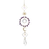Sun Moon Ring Brass & Natural Amethyst Chip Suncatcher HJEW-JM05027-04-1
