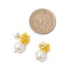 4 Pairs 4 Colors Glass & Shell Pearl Flower with Round Dangle Stud Earrings EJEW-TA00748-4