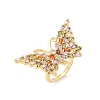 Butterfly Brass Micro Pave Colorful Cubic Zirconia Finger Rings for Women RJEW-G343-30G-01-4