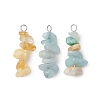 3Pcs Natural Aquamarine & Citrine & Flower Amazonite Chip Beaded Constellation Pendants PALLOY-JF03043-03-1