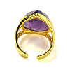 Teardrop Natural Amethyst Open Cuff Rings RJEW-C087-01G-03-3