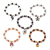5Pcs Halloween Themed Glass Round Beads Stretch Bracelet Sets BJEW-JB12115-2