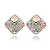 Real 18K Rose Gold Plated Alloy Austrian Crystal Rhombus Stud Earrings EJEW-DD0001-55A-1