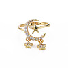 Clear Cubic Zirconia Moon & Star Cuff Ring RJEW-N035-072-NF-1