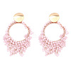 Flat Round Brass Glass Bead Dangle Stud Earrings FS-WG04037-05-1