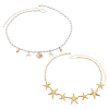 2Pcs 2 Styles Alloy Shell Shape Starfish Charms Plastic Pearl Rice Beaded Waist Belly Chains for Sexy Bikini AJEW-OC0015-31-1