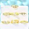 7Pcs 7 Styles Valentine's Day Goddess Series Brass Micro Pave Clear Cubic Zirconia Cuff Rings for Women RJEW-S399-16G-1