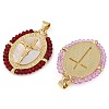 Rack Plating Brass Pave Shell Religion Jesus Cross Pendants KK-U032-01G-B-2