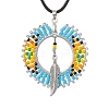 Boho Style Glass Seed Beads & Feather Alloy Pendant Necklaces NJEW-MZ00041-1