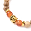 Natural Striped Agate & Wood Round Beads Stretch Bracelets for Men Women BJEW-JB12356-03-3