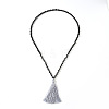 Natural Labradorite Beaded Tassel Pendant Necklaces for Men IS6381-1-1