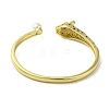 Brass Pave Clear & Green Cubic Zirconia Leopard Open Cuff Bangle for Women BJEW-K246-18G-3