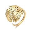 Ion Plating(IP) 304 Stainless Steel Leaf Open Cuff Ring for Women RJEW-M149-23G-3