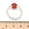 Platinum Tone Iron Bead Natural Mixed Stone Stretch Finger Rings RJEW-JR00142-4