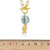 Ocean Natural Larimar & Whtie Shell Fish Pendant Brass Paperclip Chain Necklaces with OT Clasps for Women NJEW-JN06475-4