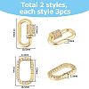 6Pcs 2 Styles Rack Plated Brass Micro Pave Cubic Zirconia Clasps KK-HS0015-01-2