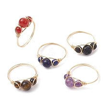 Natural Mixed Gemstone Finger Rings RJEW-JR00605