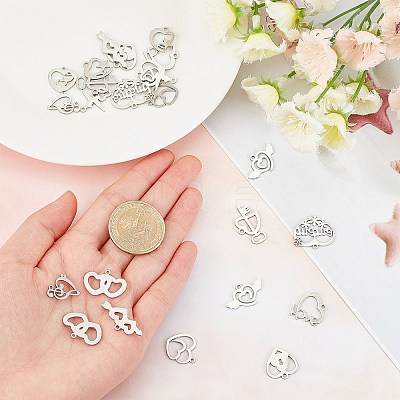 24Pcs 12 Styles 201 Stainless Steel Pendants STAS-SC0002-85-1