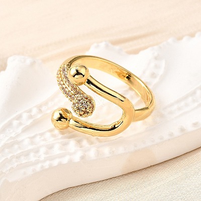 Brass Micro Pave Cubic Zirconia Cuff Rings LS-RJEW-D308-03G-D-1