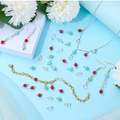 16Pcs 4 Styles Lab Grown Red Corundum Charms with July Birthstone Connector Charms PALLOY-SW00124-1