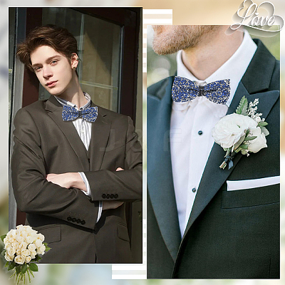 1Pc Polyester with Rhinestone Bow Ties for Bridegroom AJEW-SP0003-32D-1
